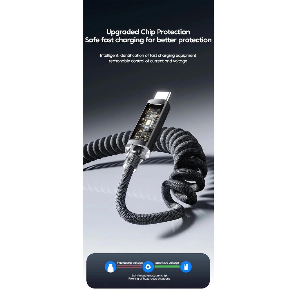1M/2M 120W Spring Retractable USB A/C Type C To Type C Fast Charging Cable LED Digital Display DATA 480Mbps For Iphone15 16 Sams