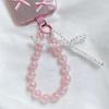 Pink Beaded Bow Keychain Mobile Phone Chain Earphone Bag Anti-Lost Rope Car Keychain Girls Fashion Backpack Pendant Accessories