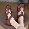 Leather Roman sandals women's summer 2025 new thick heel bag head hollow women's shoes low heel mother shoes hole shoes women