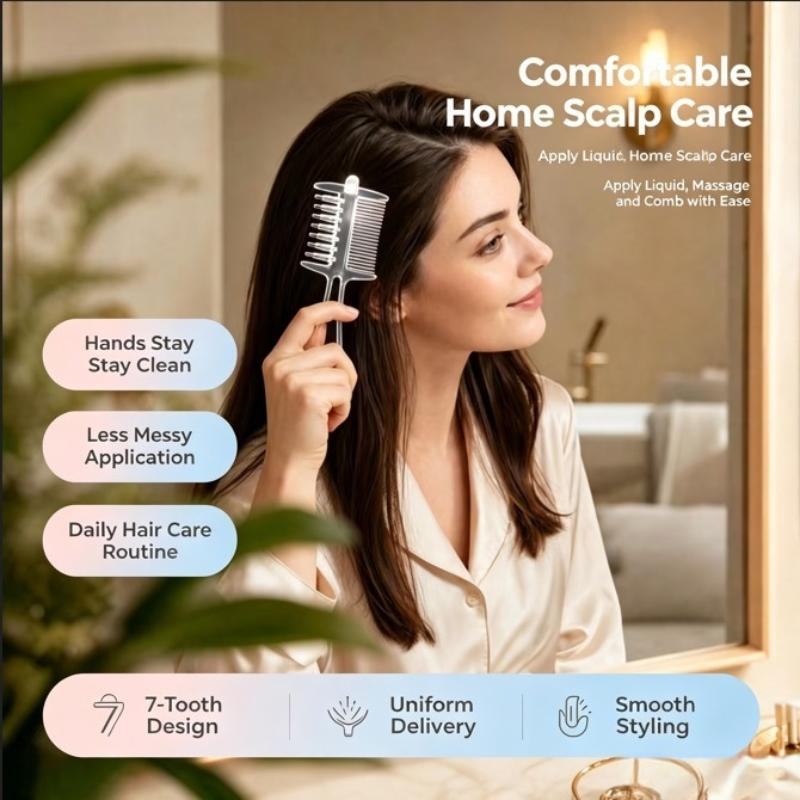 2-In-1 Scalp Applicator Comb With 7 Rolling Massage Tips Multi-Function Scalp Liquid Applicator Anti-Frizz Hair Care Comb Gift