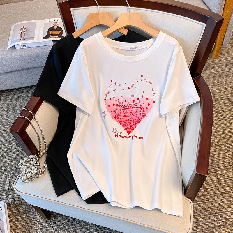 

Plus Size Slimming Loose Mid-Length Short-Sleeve Women s T-Shirt, Round Neck, 200/300/350 Jin (Model 6708) 7XL чорний