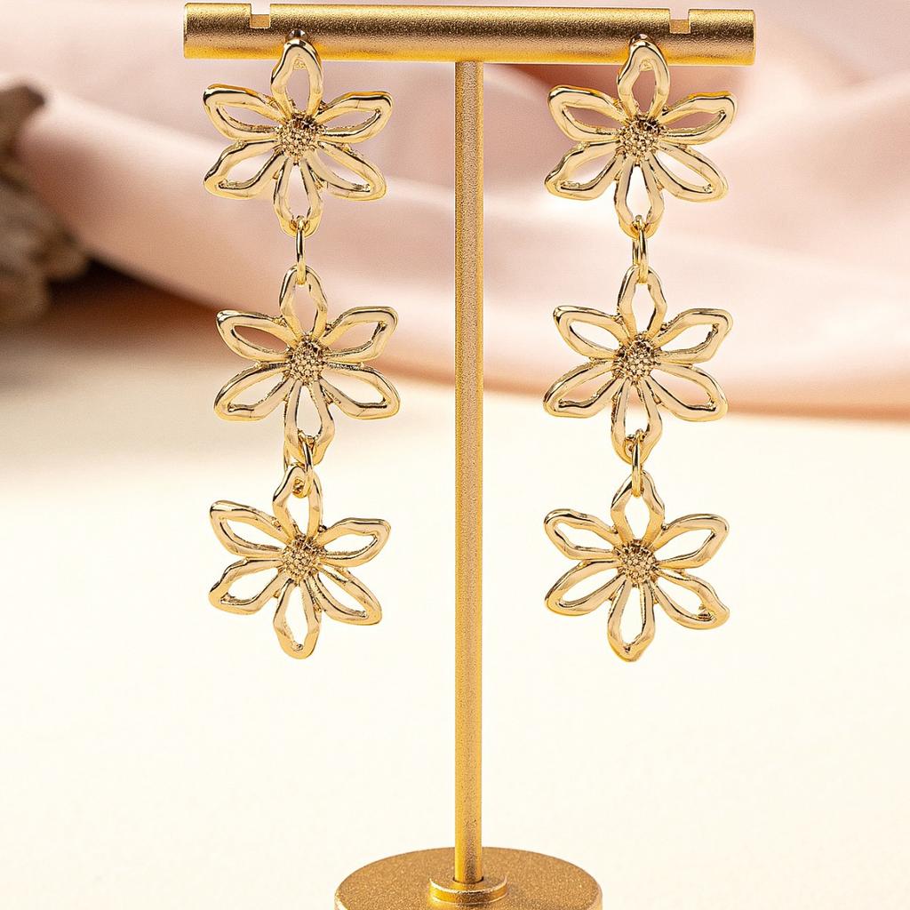 High-End Alloy Long Fringe Flower Earrings, Korean Temperament, Simple Retro Internet Celebrity Niche Earrings, Women