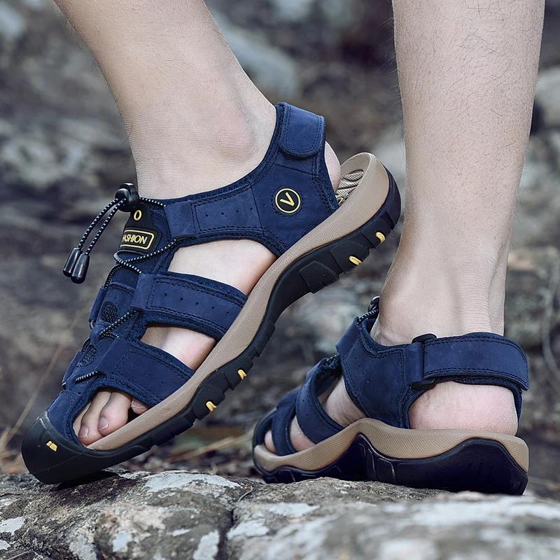 Men's Leather Sandals Summer Shoes Mens Sandals Fashion Casual Outdoor Beach Slippers Breathable Wading Shoes