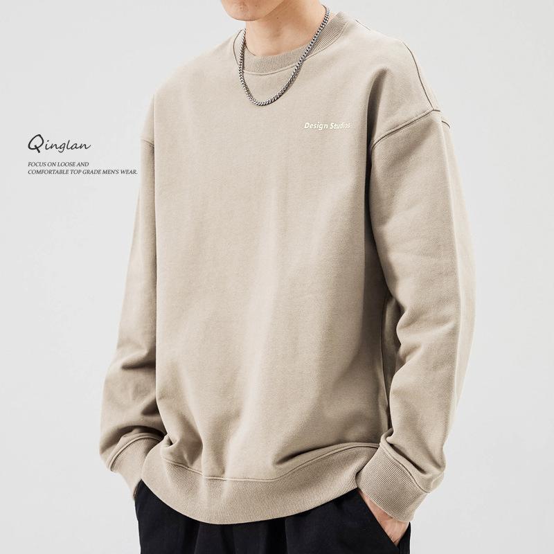 Cotton Sweater Men'S Loose Plus Fat Plus Size Fat Trend Basic Casual Top Round Neck Long Sleeve Autumn