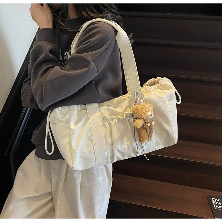 Niche Casual Pleated Underarm Canvas Bag Women s Large Capacity Shoulder All-match Commuter Handbag 38x15x22 single package