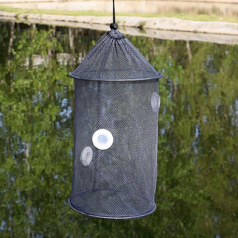 Foldable Floating Fish Basket Baits Trap for Catching Minnows Shrimp with Mesh Construction Multifunction Fishing Net