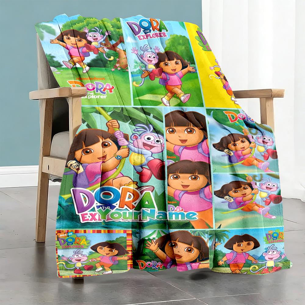 Dora Explorer Personalized Name Blanket Throw Customizable Blanket Ultra-Soft Throw For Home Decor Living Room Sofa Couch All-Season Use