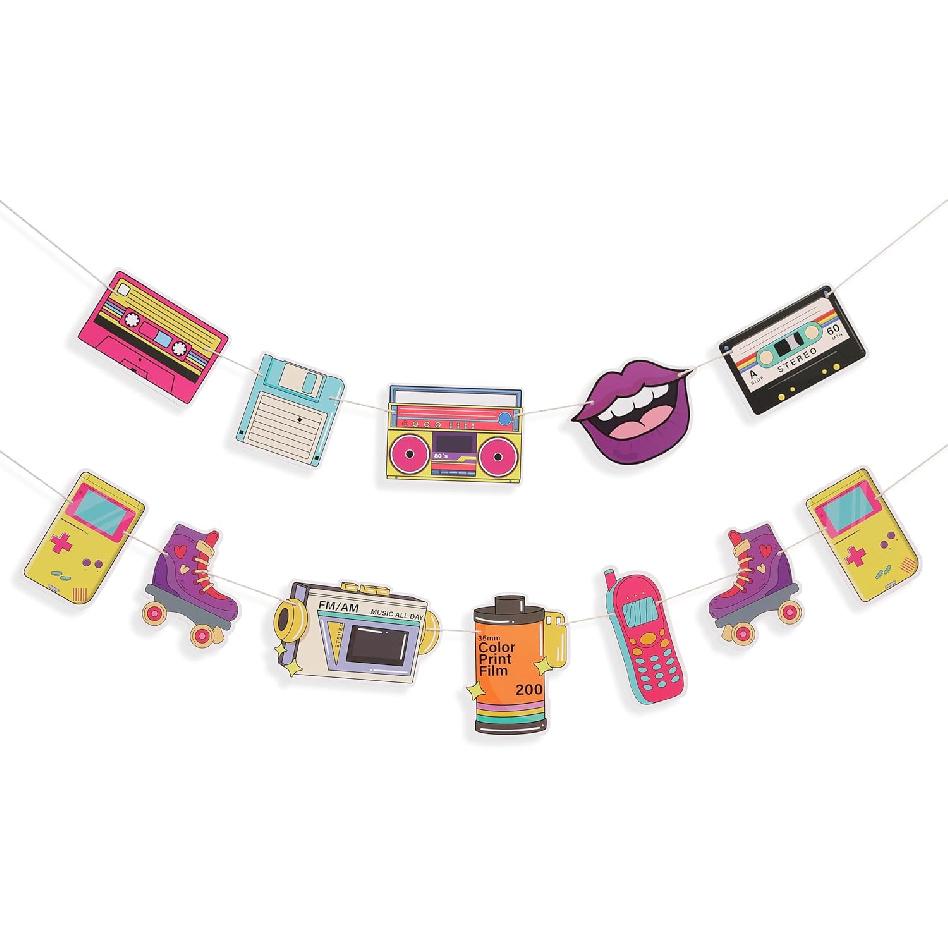 TUTOTU 90s Party Decorations Banner - Neon 90 Bachelorette Party Decor, 90 Birthday Banner, Bach To The 90s, 80s Retro Birthday Decor