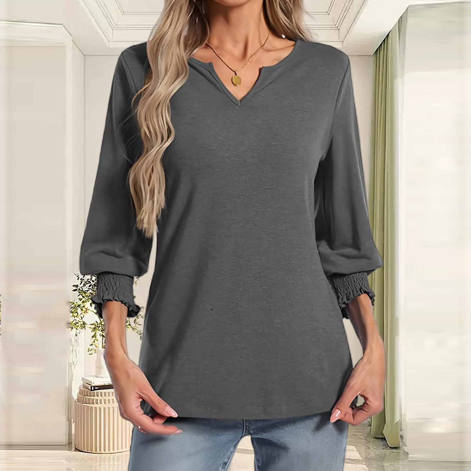 

Женская модная повседневная блузка с V-образным вырезом и рукавами 7/8, однотонная XL