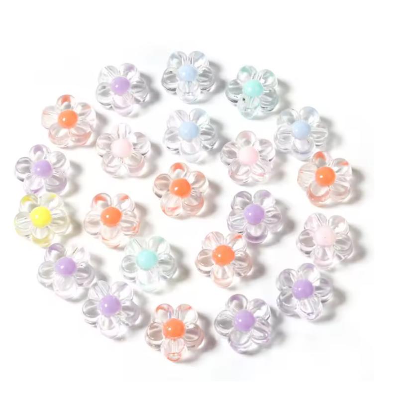 100pcs 12mm Sunflower Acrylic Beads Matte Transparent Mixed Color Spacer Loose Beads DIY Bracelets Necklace Jewelry Accessories