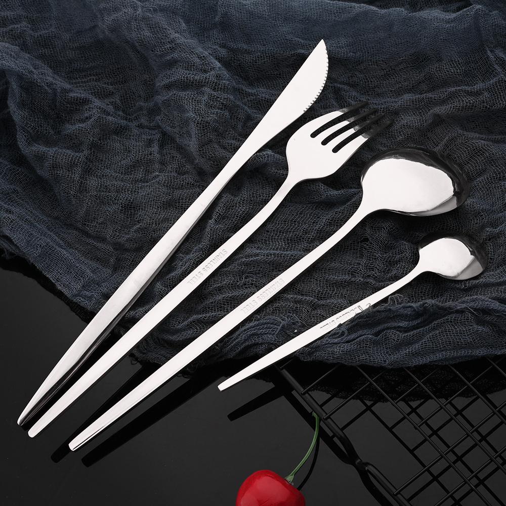 4Pcs/Set Black Gold Cutlery Set Stainless Steel Cutlery Cutlery Knife Fork Spoon Silver Cutlery Kitchen Supplies