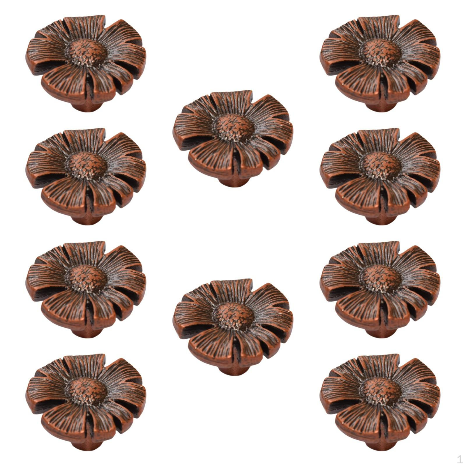 

10 Pieces Cabinet Knobs Flower Zinc Alloy Furniture Handle Retro Pulls Drawer for Red Ancient