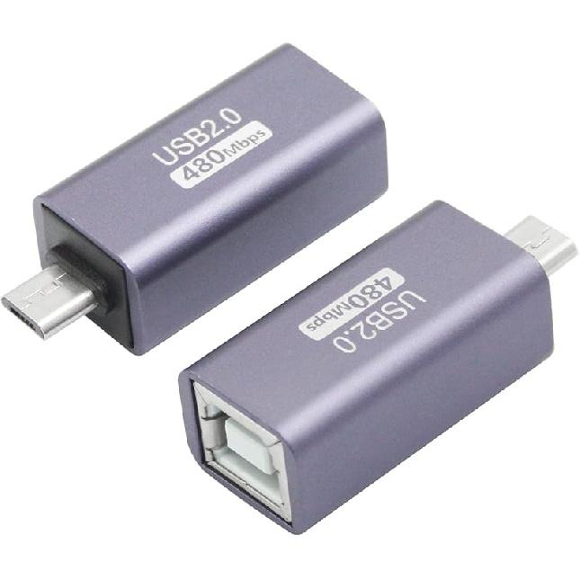 USB 2.0 B Type Connector Adapter, Micro USB Male To USB B (MIDI) Female Power and Data Extension Adapter, Aluminum Alloy Housing, for Electronic