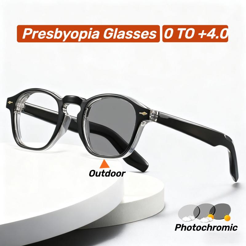 New Photochromic Reading Glasses Unisex Blue Light Blocking Glasses Fashionable Square Frames Turn Grey Presbyopia Glasses
