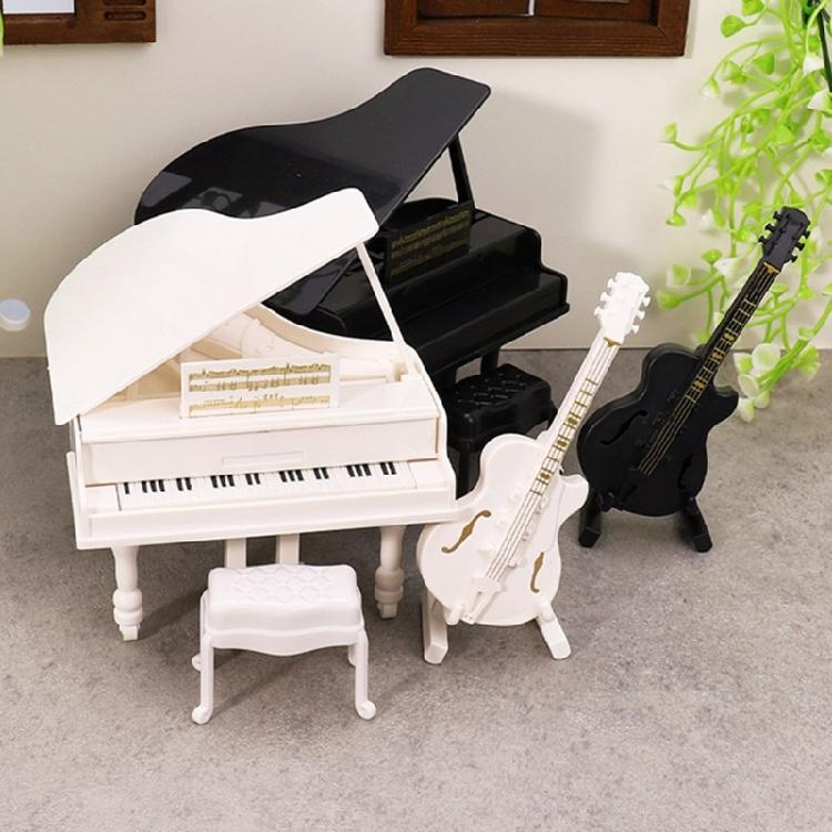 Dollhouses Music Room Furniture Miniature Grand Piano Stool Cello Realistic Music Instrument For Playroom Decoration