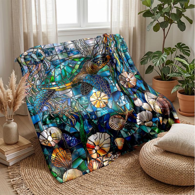 Ocean Life Mosaic 1 Theme blanket Lightweight Warm Flannel Blanket Decorative Throw Blanket for Home Decoration