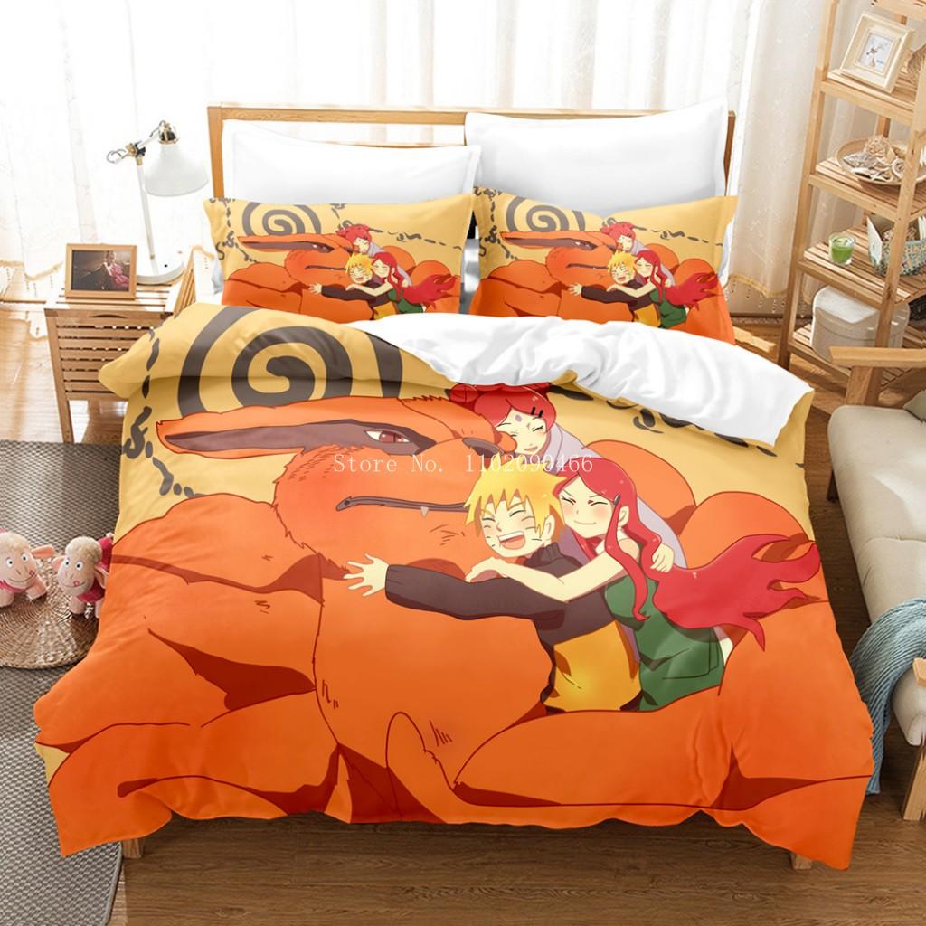 Uzumaki Naruto Bedding Set Quilt Cover Sasuke Cartoon Anime Bed Bedroom Duvet Cover Beddings Suit Kids Boys Birthday Gifts