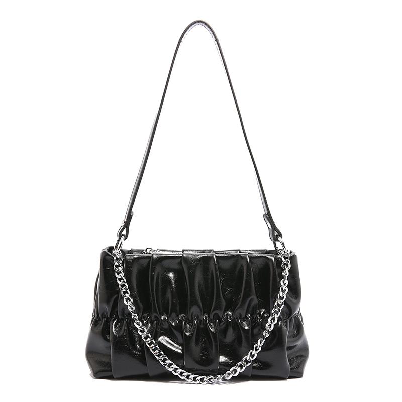 Monochromatic pleated PU women's shoulder bag with chain zipper stitching line versatile crossbody bags