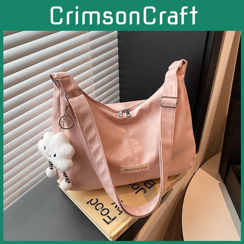 Simple Solid Color Letter Decoration Women Casual Shoulder Bag With Pendant For Casual Outings