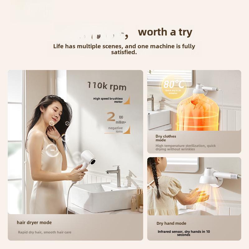 Multifunktionaler Hochgeschwindigkeits-Haartrockner mit Negativ-Ionen-Pflege - 110.000 U/min, Hohe Leistung für Reisen & Geschäftsreisen.
