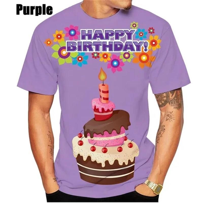 Summer 3D Print Happy Birthday Cake Graphic T Shirts For Men Women Short-sleeved Round Neck Men's Plus Size Tee Tops Clothing