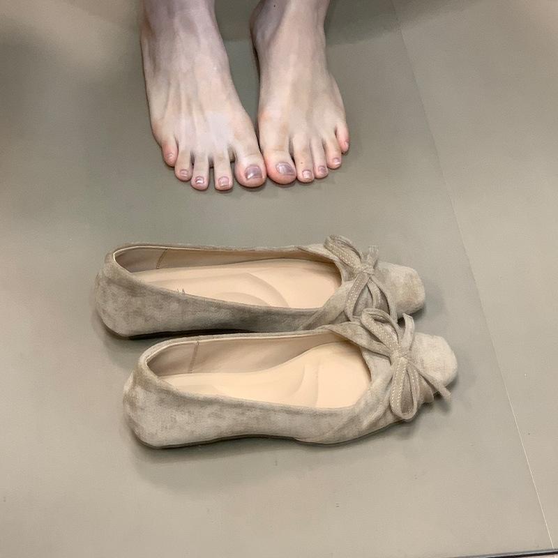 2025 autumn new bow shallow mouth single shoes versatile fairy style low heel fashion women's shoes one pedal Doudou shoes
