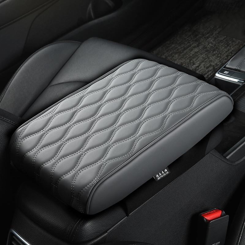 Car Armrest Mat Center Console Arm Rest Protection Cushion Wave Embroider PU Leather Auto Armrests Storage Box Cover Pad