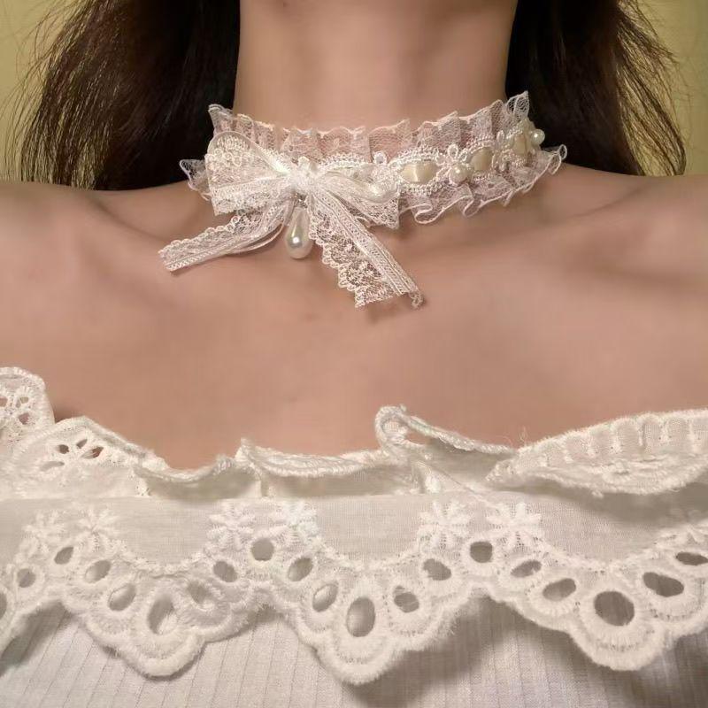 Lolita Camellia Choker Necklace for Women - Dark Clavicle Chain, Maid Style Neckband Collar