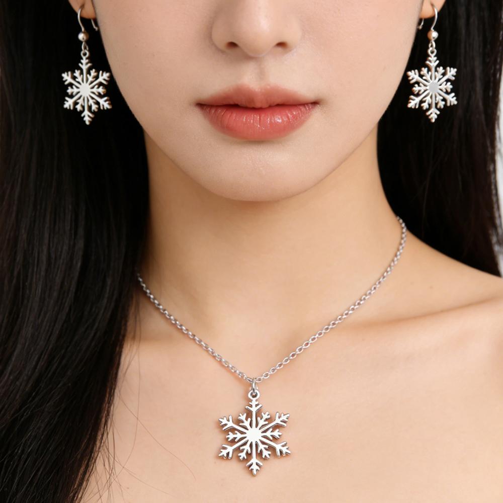 Snow Flower Pendant Necklace Earrings Set for Women Stainless Steel Elegant Jewelry Valentine's Day Party Gifts Wear 2026 New
