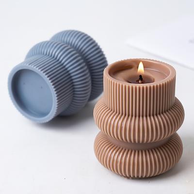 1PC 3D Geometric Stripe Silicone Candle Mold Dinner Decor Crafts Making DIY Soap Plaster Resin Candlestick Molds Home Decor Art Gift