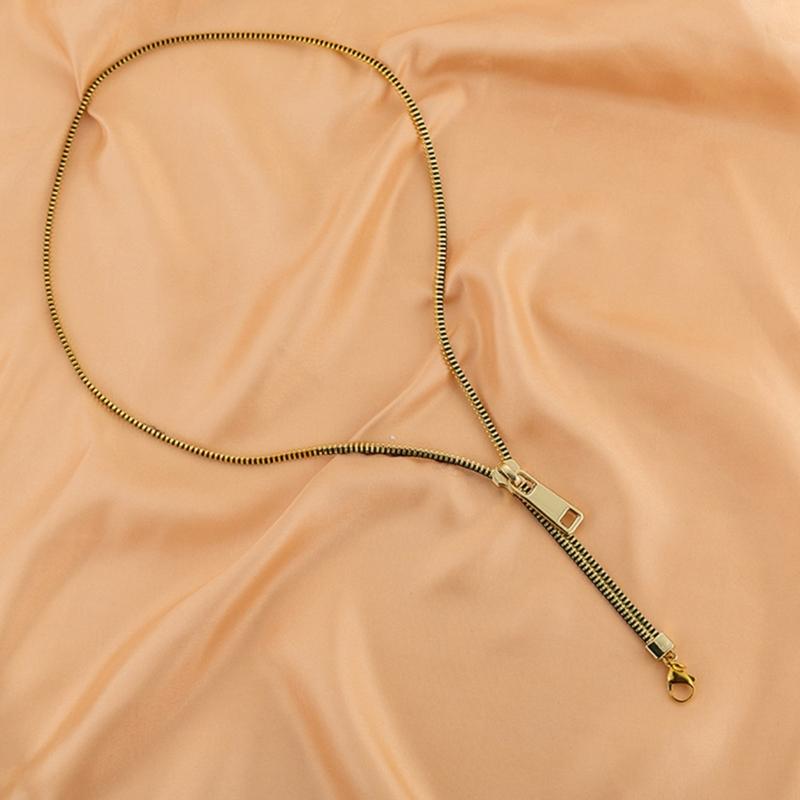 Punk Gold Color Alloy Metal Zipper Choker Necklace for Women Trend Thick Clavicle Chain Collar Vintage Necklaces