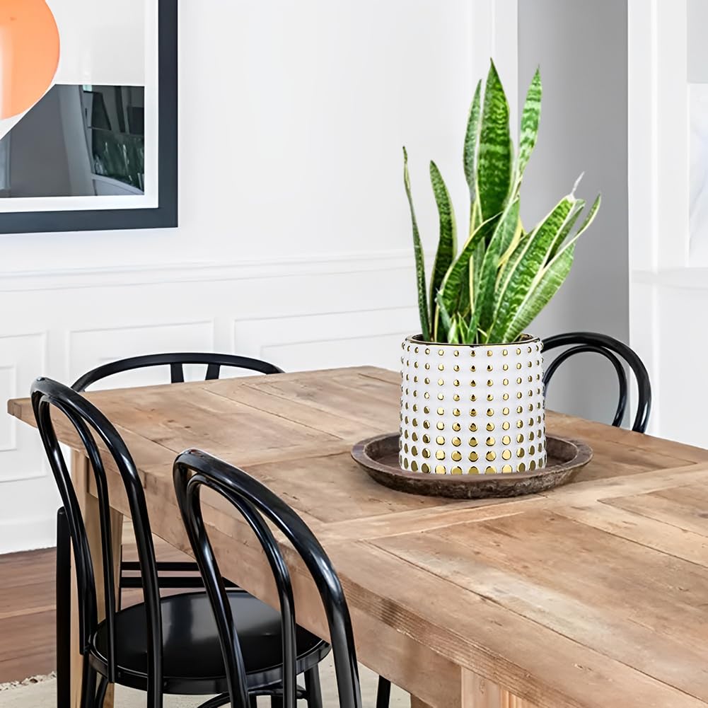 Villa Como Flower Ceramic Stylish with Potted Indoor Gold Pot, Pot, Planter, No. 4.5, Holes, Pot, Plant, Interior, Room, Office, Decoration, White,