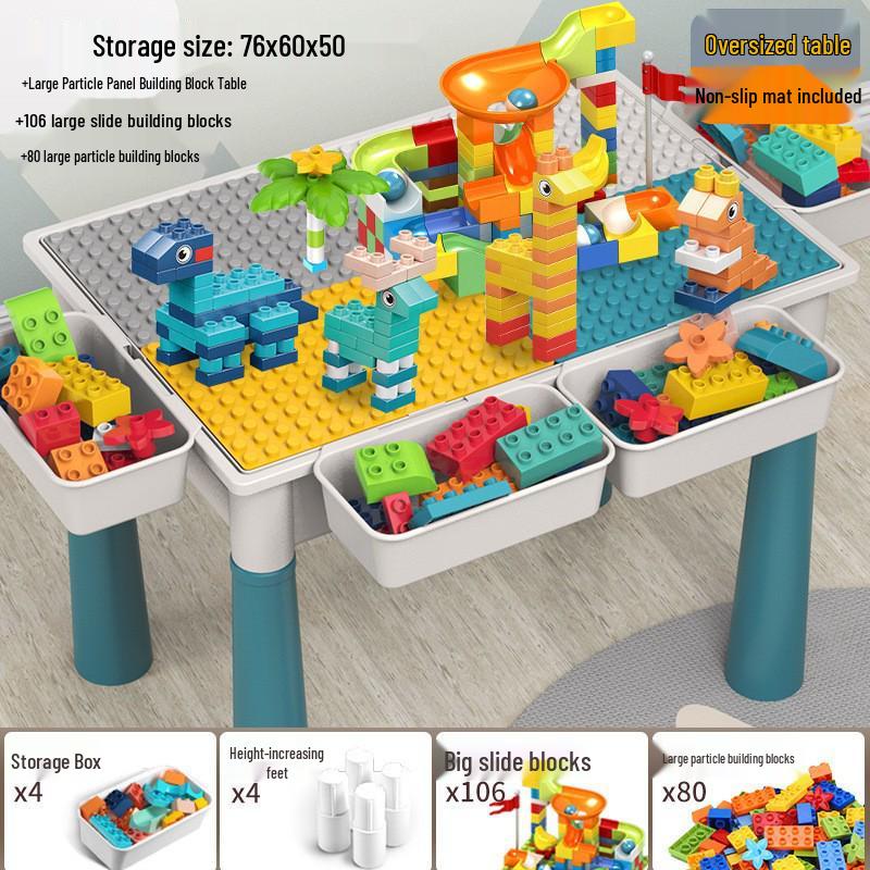 Multifunctional Building Block Table for Kids, Compatible with Large Lego Pieces, Educational Toy for Boys Ages 3-6