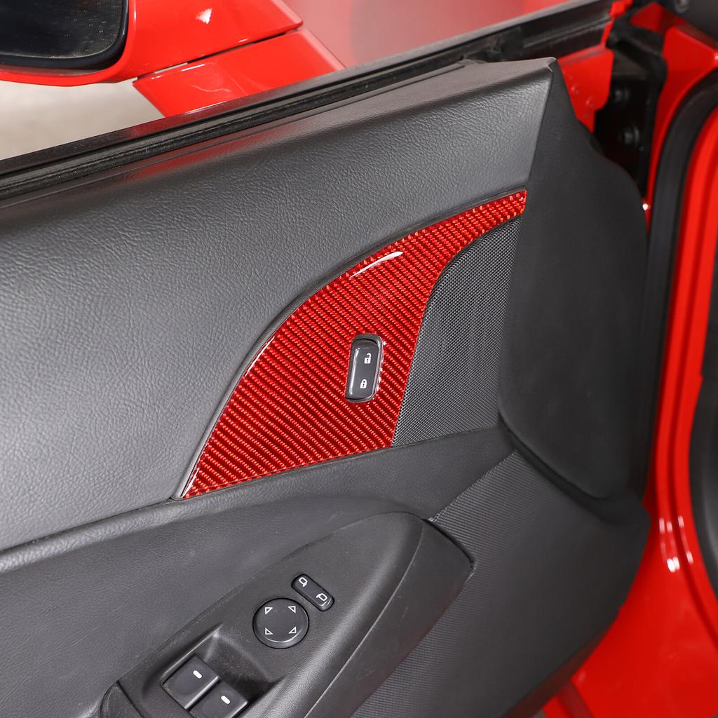 Red Carbon Fiber Interior Door Lock Panel Trim Sticker For Corvette C6 2005-2013