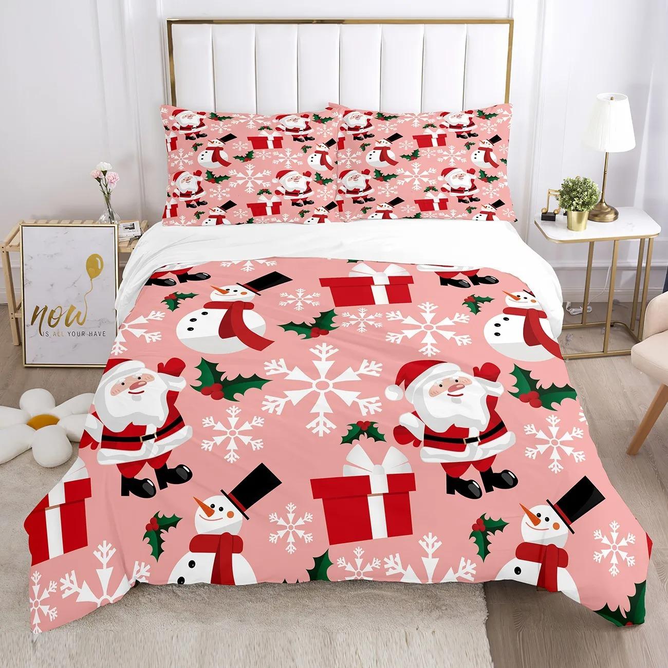 

Comforter Pink Red Christmas Bedding Set Cute No Filler Single Full Kids Adult New Year Gift Home Decor Bedclothes Comforter (quilt)-EU Single(135*200cm)3pcs