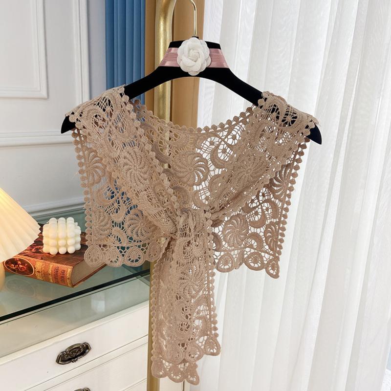 Vintage Palace Style Women False Fake Collar Hollow Out Crochet Lace Half Shirt Necklace Shawl Bowtie