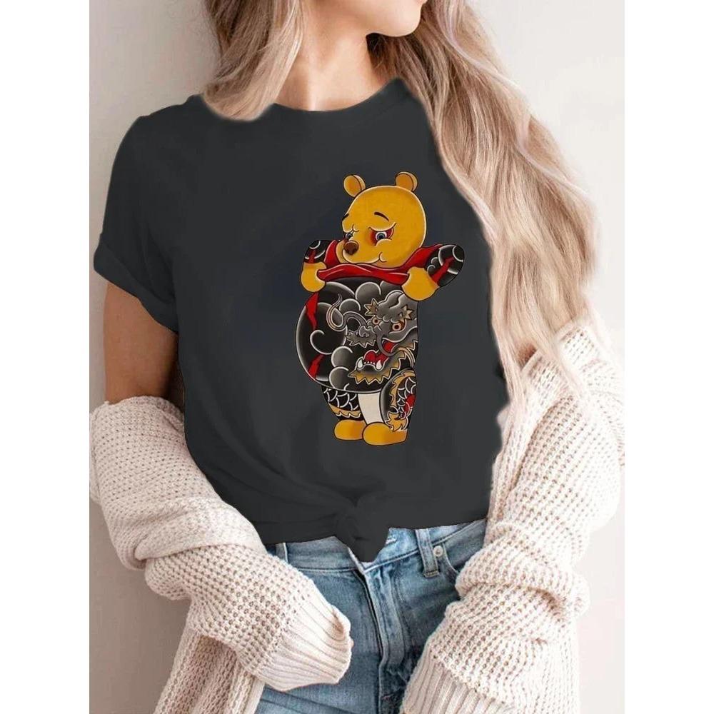 T-shirt in modal con gatto e orso Genki giapponesi con tatuaggio di drago, girocollo, maniche corte, traspirante, comoda
