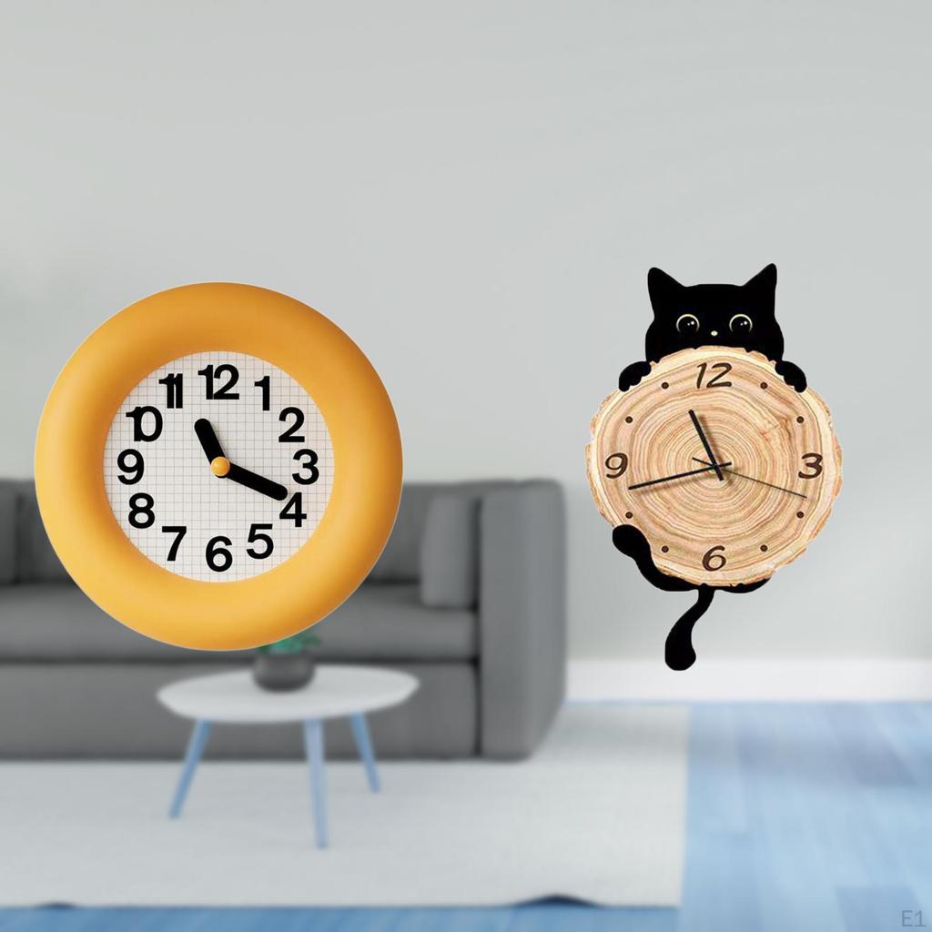 Contemporary Analog Wall Clock Silent Hanging Ornament Lightweight Easy to Read Round Wood Decor for