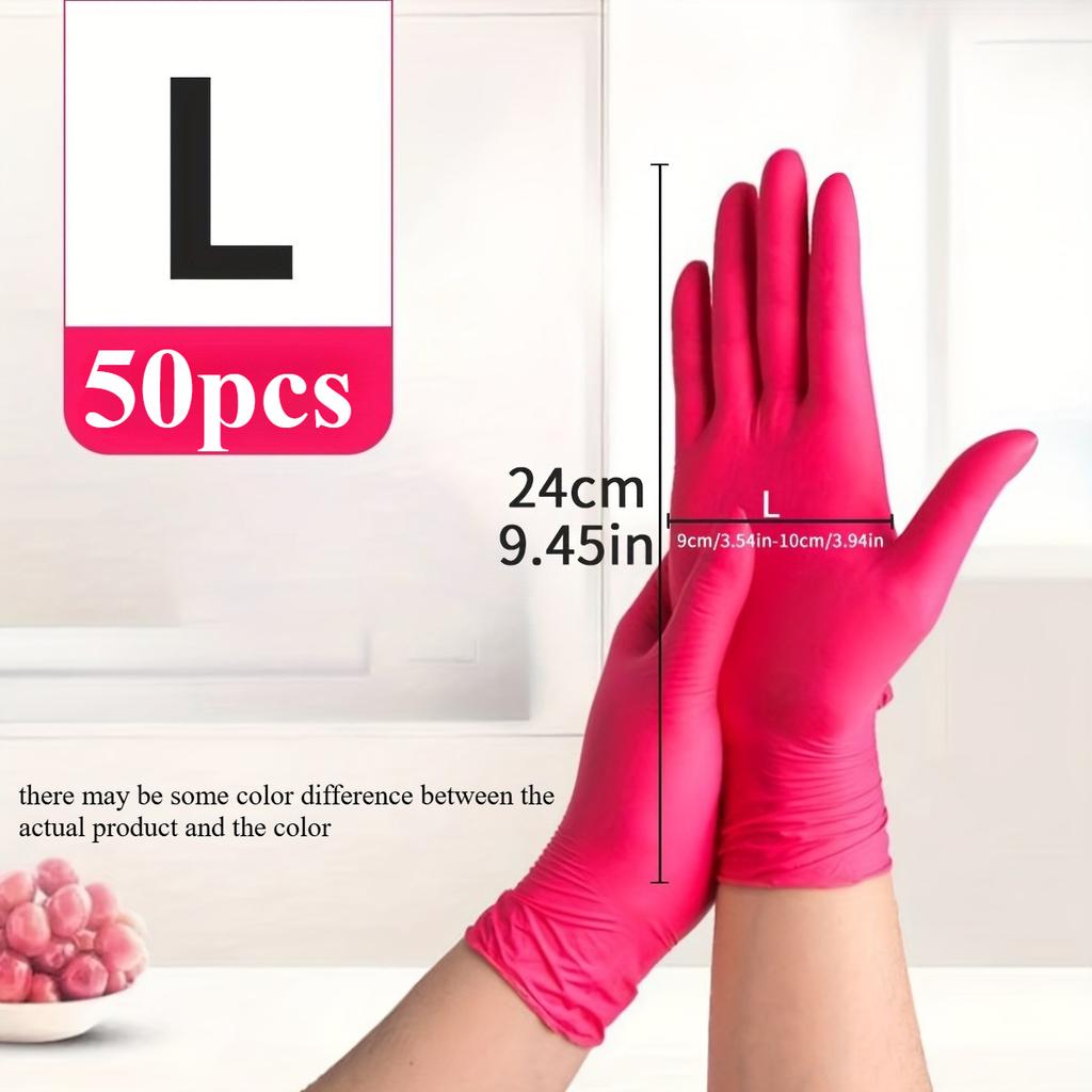 Deep Pink Disposable Nitrile Gloves - Waterproof, Durable & Lightweight for Home Cleaning, Pet Care, Hair Dye Application
