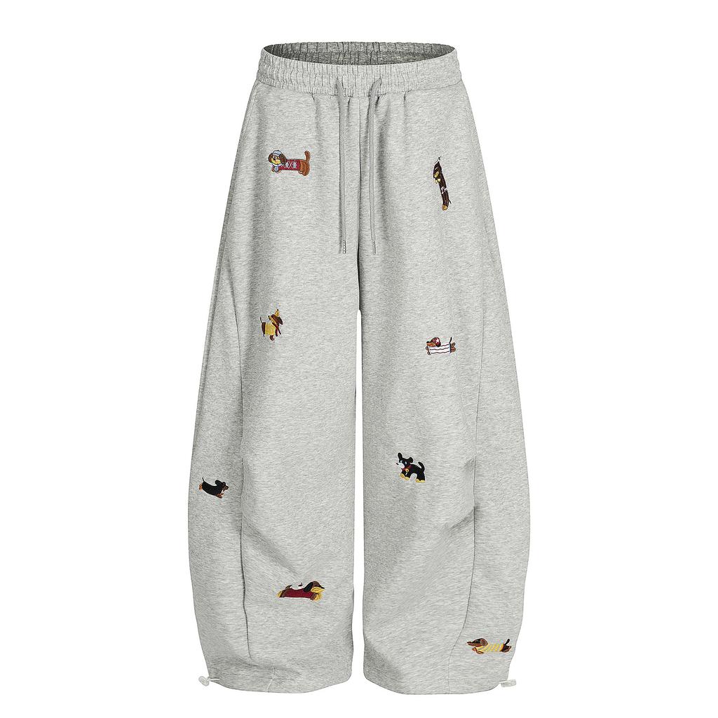 Stickerei Welpen Baggy Barrel Sweatpants Lässig Elastischer Kordelzug Unisex Weitbein Hose