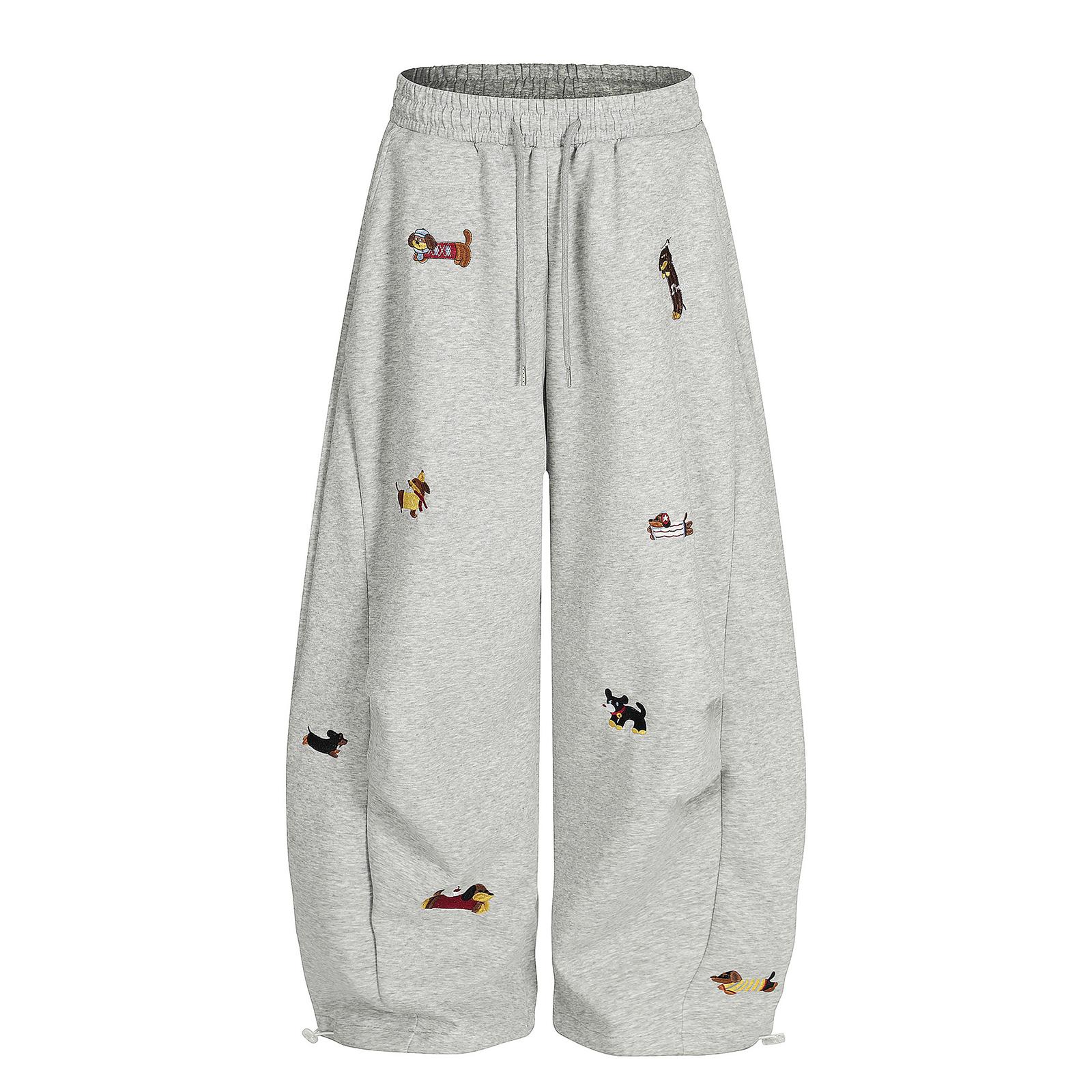 Zhengfuzhihai Borduurwerk Puppy Baggy Barrel Sweatpants Casual Elastisch Trekkoord Unisex Wijde Pijpen Broek M