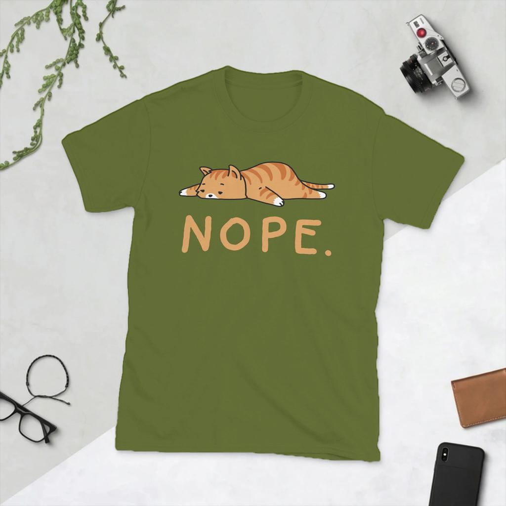 Funny Nope Lazy Cat Caramel TShirts Unisex Round Neck 100 Cotton T Shirt Not Today Short Sleeve Tees 4XL 5XL Clothing