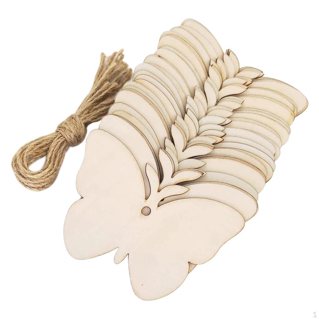 30Pcs Wooden Butterfly Shaped Unfinished Blank Signs Craft with Ropes for Party Decoration