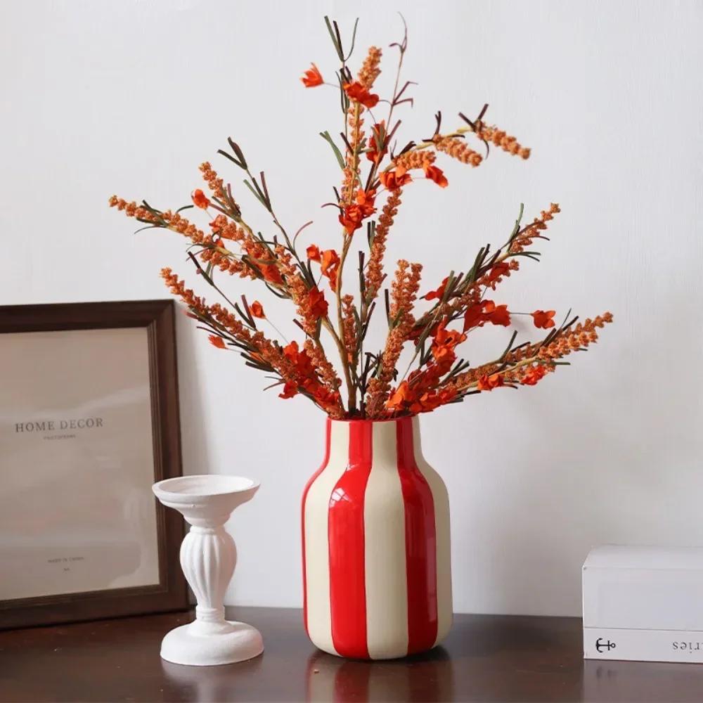 Nordic Ins Black and Red Striped Ceramic Vase Ornament Bedroom Dining Table Flower Arrangement Container Wedding Vase Decoration