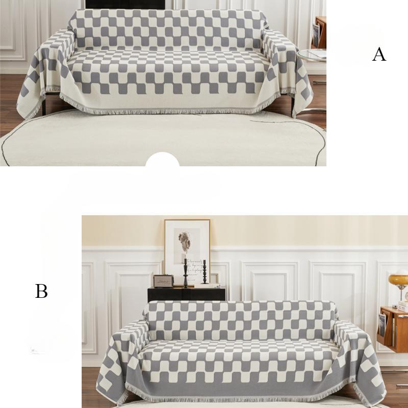 Checkerboard Sofa Cushion Cover Non-slip Winter All-inclusive Ultra-thick Plaid High-end Household Four-season Front AB Side Dual-use Sofa Towel