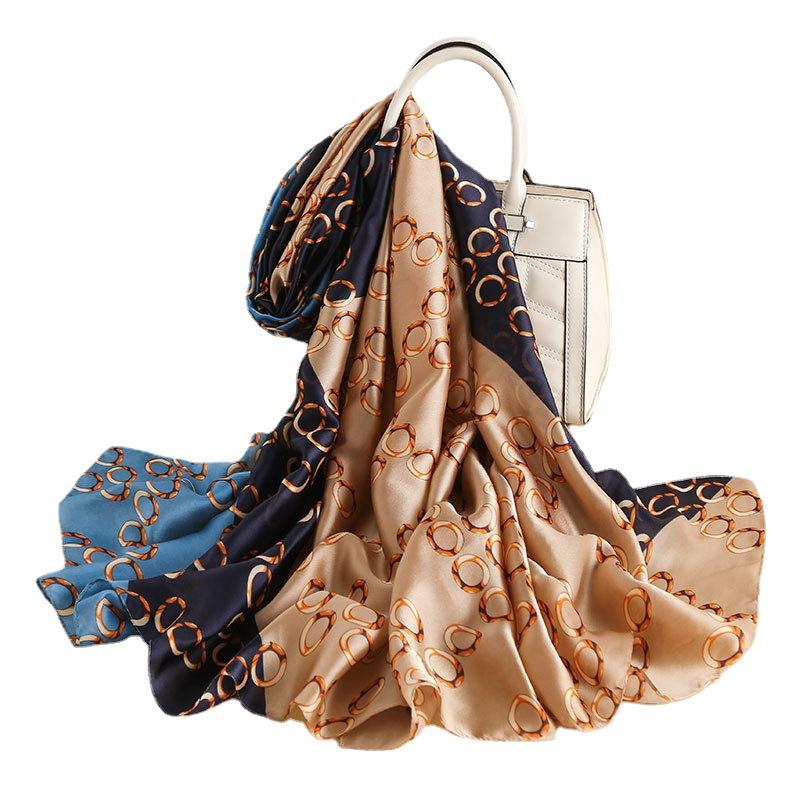 Large Silk Scarf for Women Spring and Summer New Silk Satin Imitation Silk Beach Sunscreen Scarf Shawl Long Silk Scarf