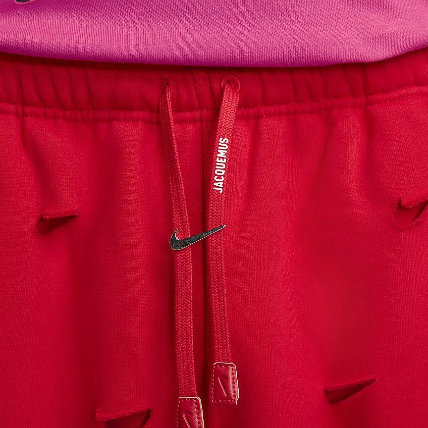 Nike X Jacquemus Co-Branded SS24 Solid Color Hollow-Out Thick Fleece-Lined Drawstring Knit Joggers Unisex Bottoms University-Red FJ3269-657