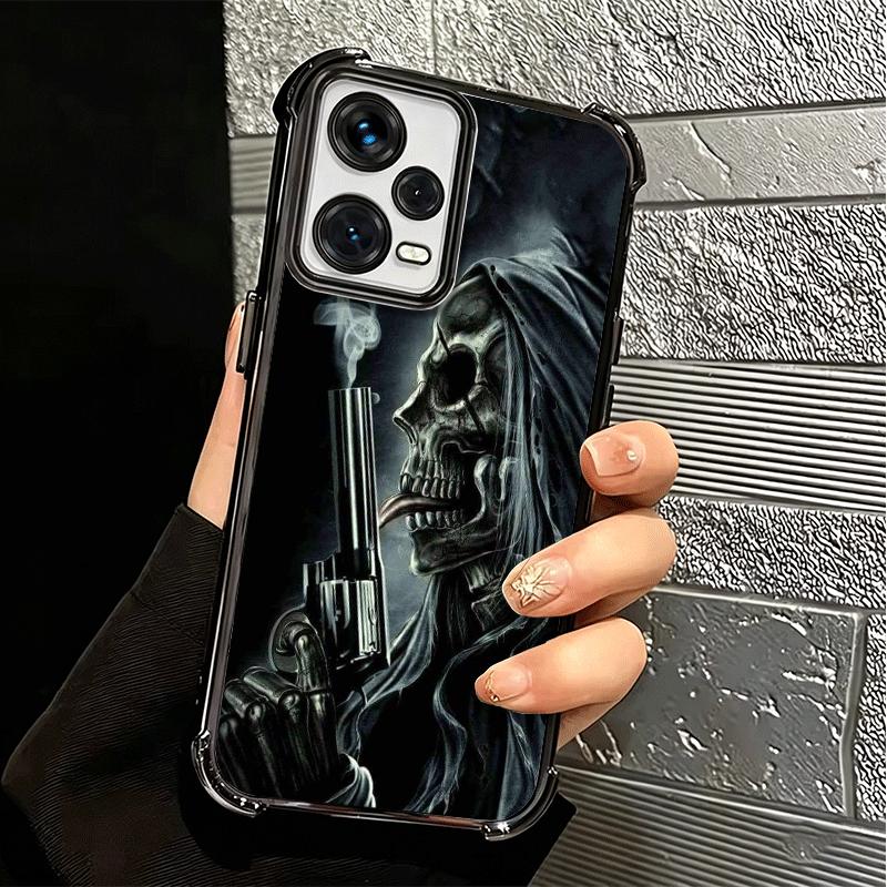 Reaper Skull Skeleton Gun Soft Phone Case For Xiaomi Redmi Note 14 15 Pro Plus 13 12 11S 11T 5G 10 9S 9 Plating Anti-Fall Fundas
