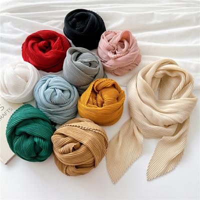 Modische Schals und Tücher Damen Bandana Kopfschals Uni Knitter Baumwolle Halstuch 90x90CM EMA
