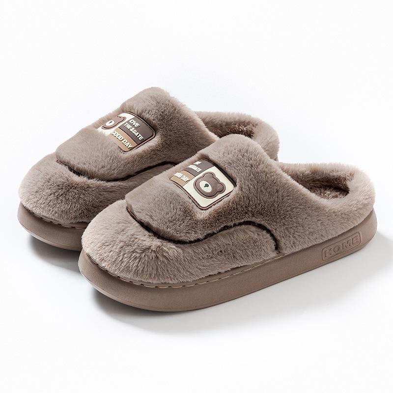 Light stepping on shit embroidered cotton slippers autumn and winter indoor home warmth piled couple hair slippers